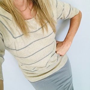 Absolutely • Woman’s Tan/Grey striped Cotton top.